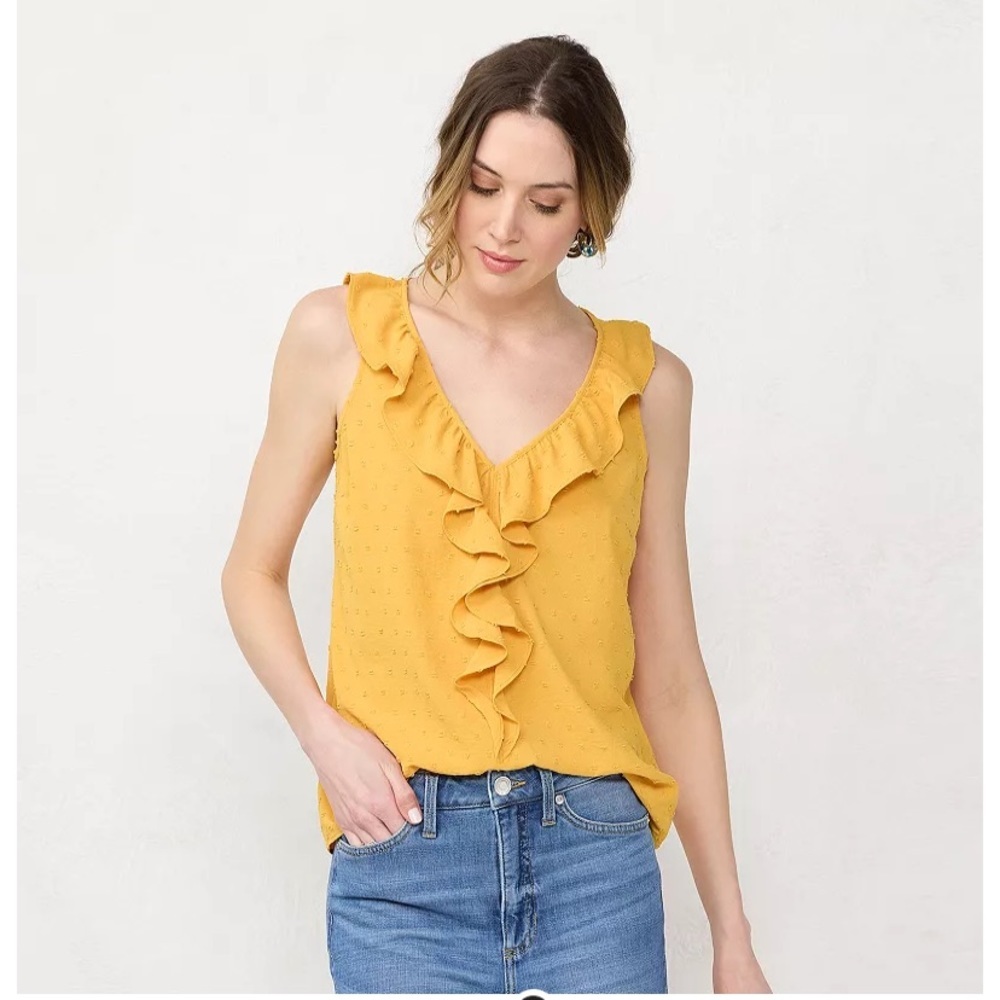 LC Lauren Conrad Cascading V Neck Ruffle Tank Top Swiss Dots size 3X